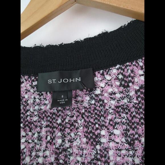 [SOLD] ST JOHN Women's Sz US 8 L Pink Tweed Sleeveless Vest Boucle Houndstooth - Picture 10 of 10